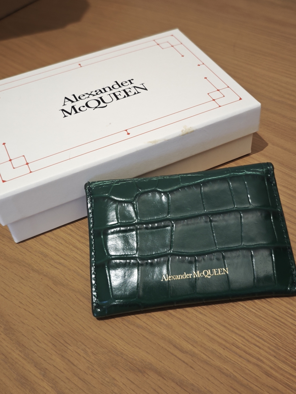 Alexander McQueen Green Croc-Embossed Leather Skull Wallet - Picture 2 of 6